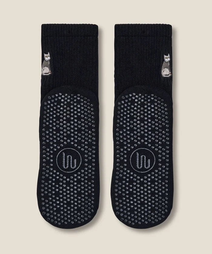[MoveActive] Crew Non Slip Grip Socks - Grey Cat Black