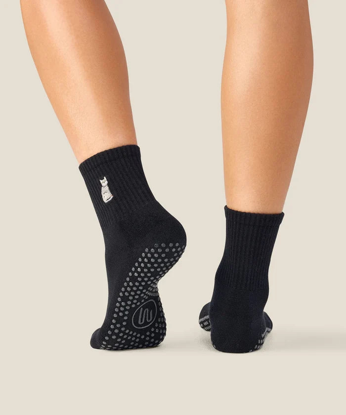 [MoveActive] Crew Non Slip Grip Socks - Grey Cat Black