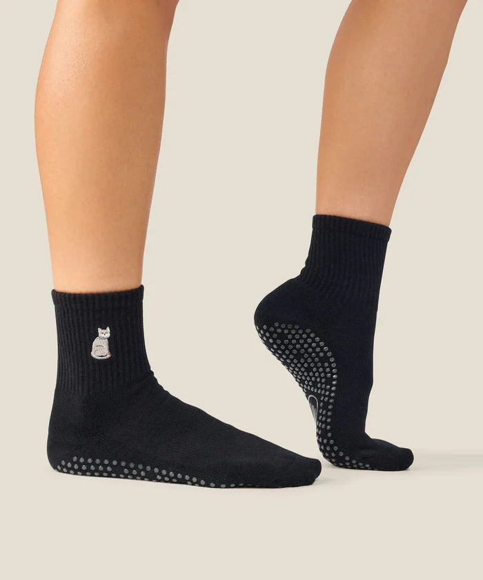 [MoveActive] Crew Non Slip Grip Socks - Grey Cat Black