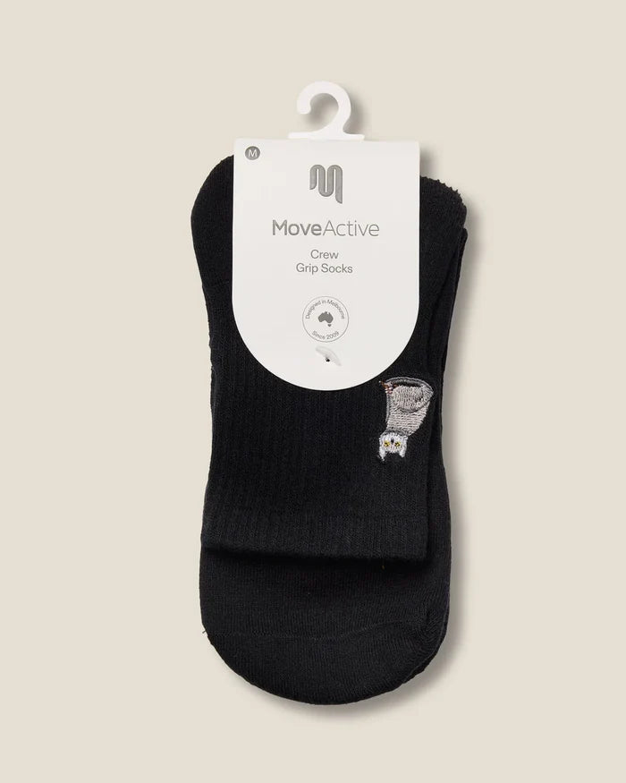 [MoveActive] Crew Non Slip Grip Socks - Grey Cat Black