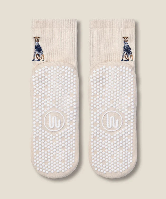 [MoveActive] Crew Non Slip Grip Socks - Greyhound Oat