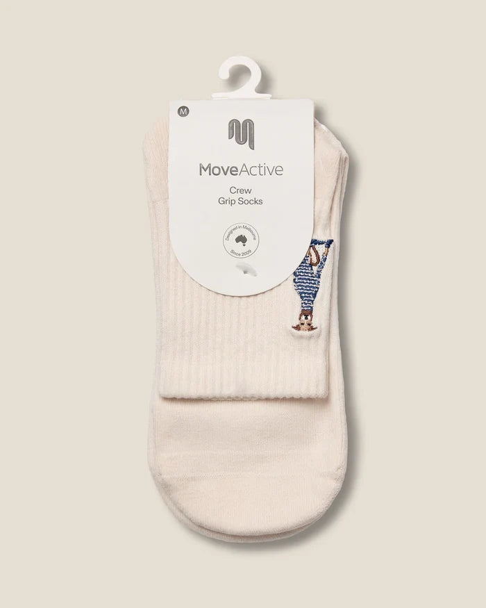 [MoveActive] Crew Non Slip Grip Socks - Greyhound Oat