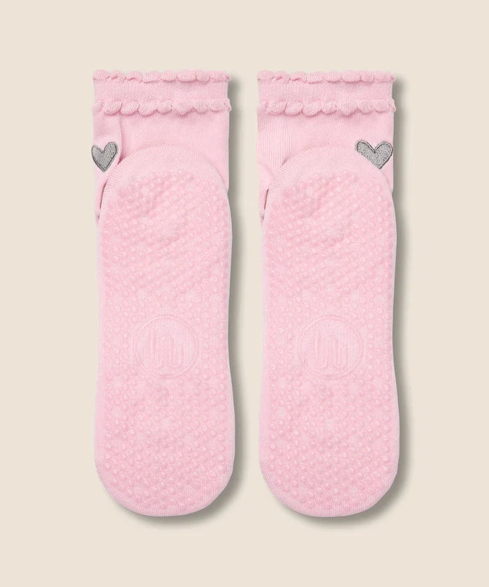 [MoveActive] Crew Non Slip Grip Socks - Heart Ruffle Pink