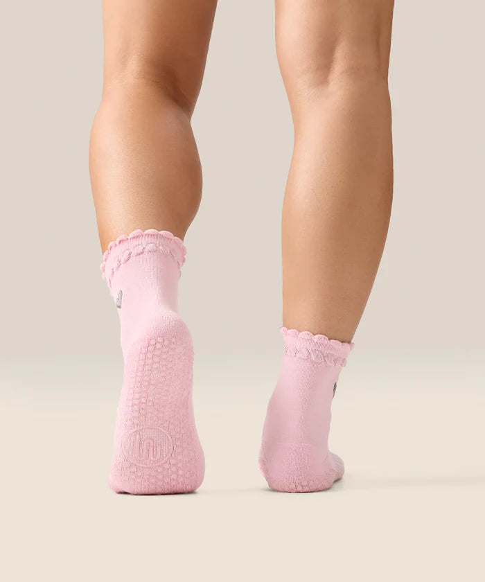 [MoveActive] Crew Non Slip Grip Socks - Heart Ruffle Pink
