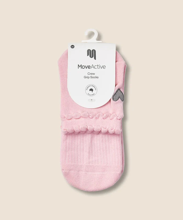 [MoveActive] Crew Non Slip Grip Socks - Heart Ruffle Pink