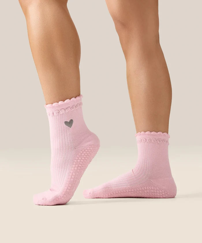 [MoveActive] Crew Non Slip Grip Socks - Heart Ruffle Pink