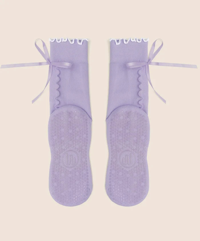 [MoveActive] Crew Non Slip Grip Socks - Lavender Bow