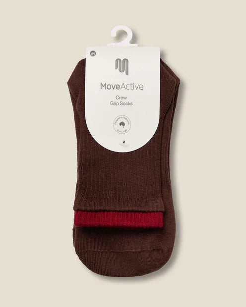 [MoveActive] Crew Non Slip Grip Socks - Layer Espresso