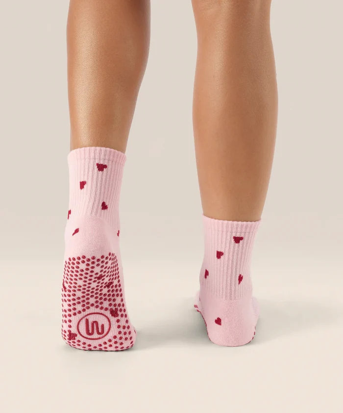 [MoveActive] Crew Non Slip Grip Socks - Love Me Pink