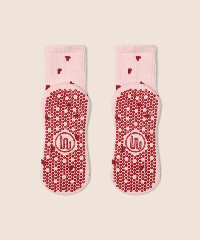 [MoveActive] Crew Non Slip Grip Socks - Love Me Pink