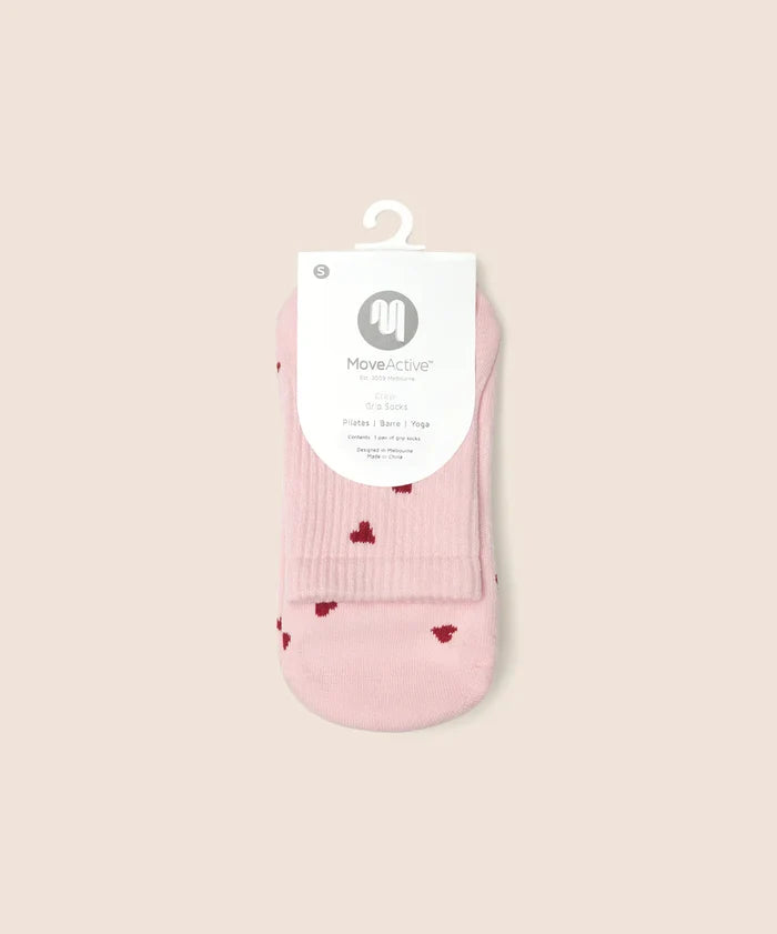 [MoveActive] Crew Non Slip Grip Socks - Love Me Pink