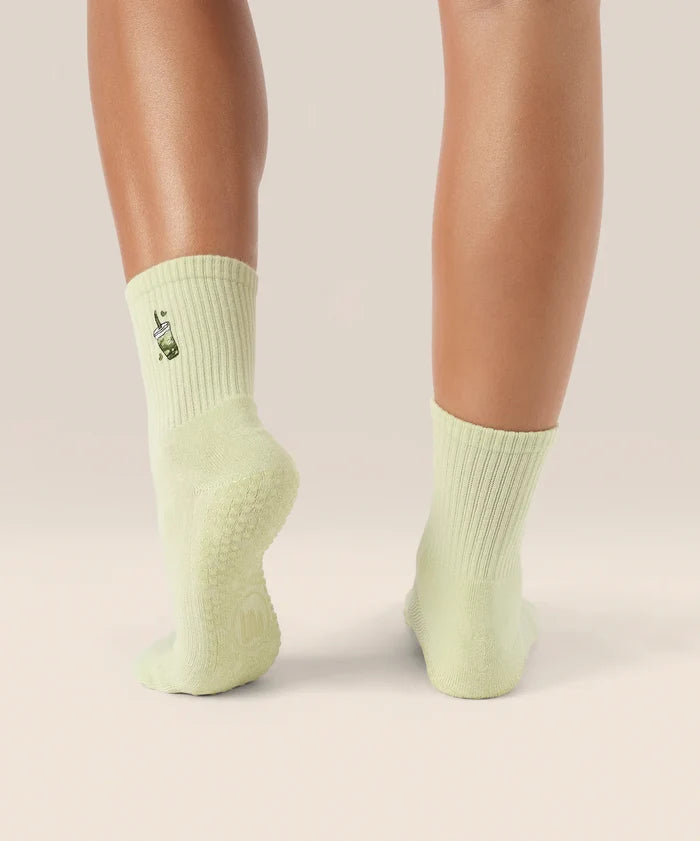 [MoveActive] Crew Non Slip Grip Socks - Matcha Lover