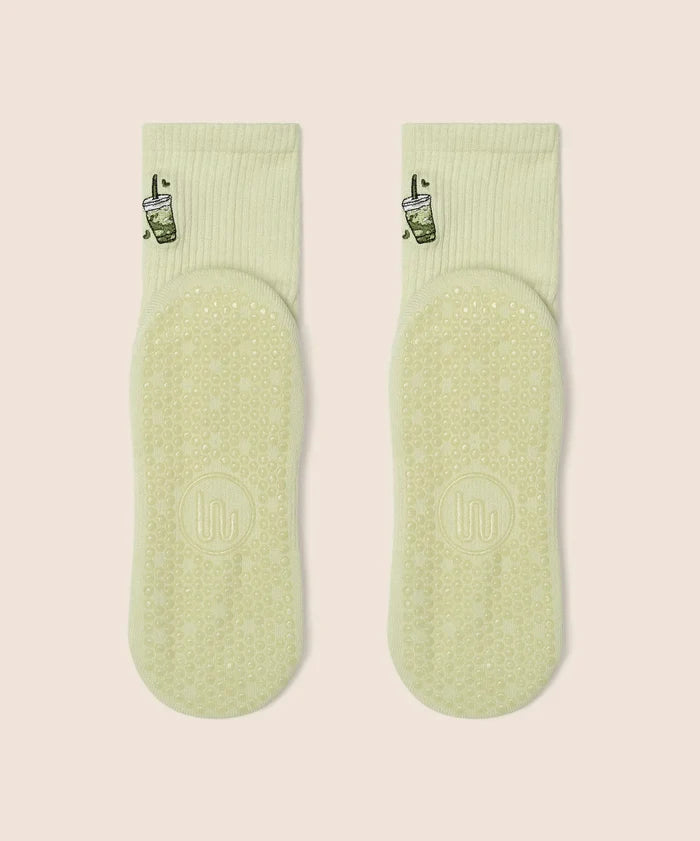 [MoveActive] Crew Non Slip Grip Socks - Matcha Lover