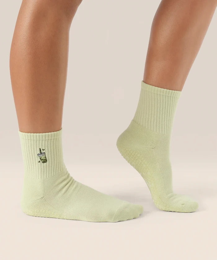 [MoveActive] Crew Non Slip Grip Socks - Matcha Lover