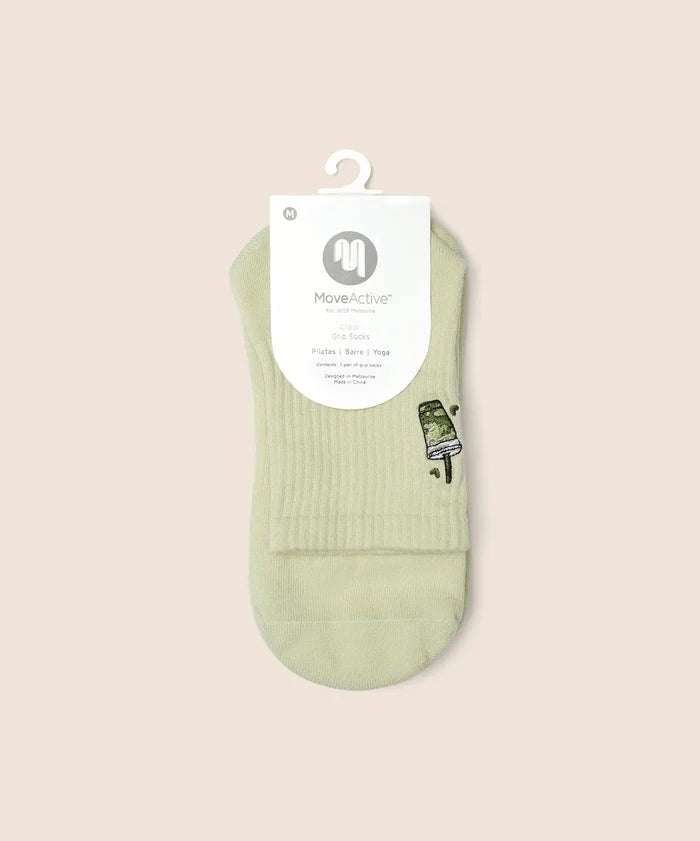 [MoveActive] Crew Non Slip Grip Socks - Matcha Lover