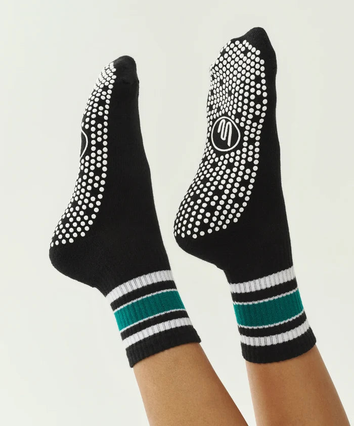 [MoveActive] Crew Non Slip Grip Socks - Midnight Emerald Stripe