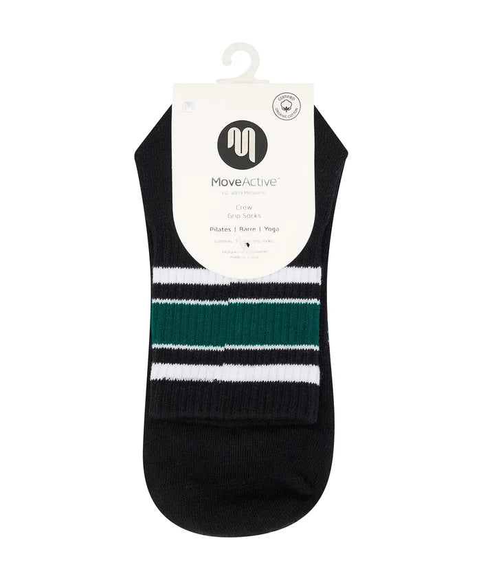 [MoveActive] Crew Non Slip Grip Socks - Midnight Emerald Stripe