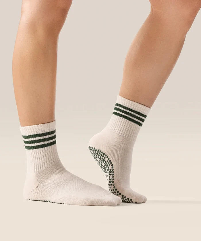 [MoveActive] Crew Non Slip Grip Socks - Olive Stripes