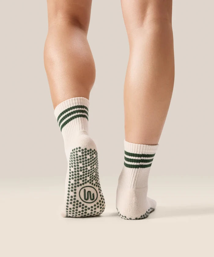 [MoveActive] Crew Non Slip Grip Socks - Olive Stripes