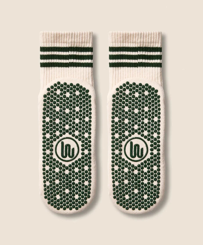 [MoveActive] Crew Non Slip Grip Socks - Olive Stripes