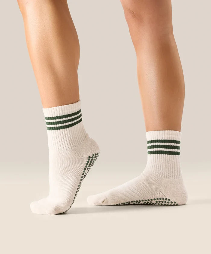 [MoveActive] Crew Non Slip Grip Socks - Olive Stripes