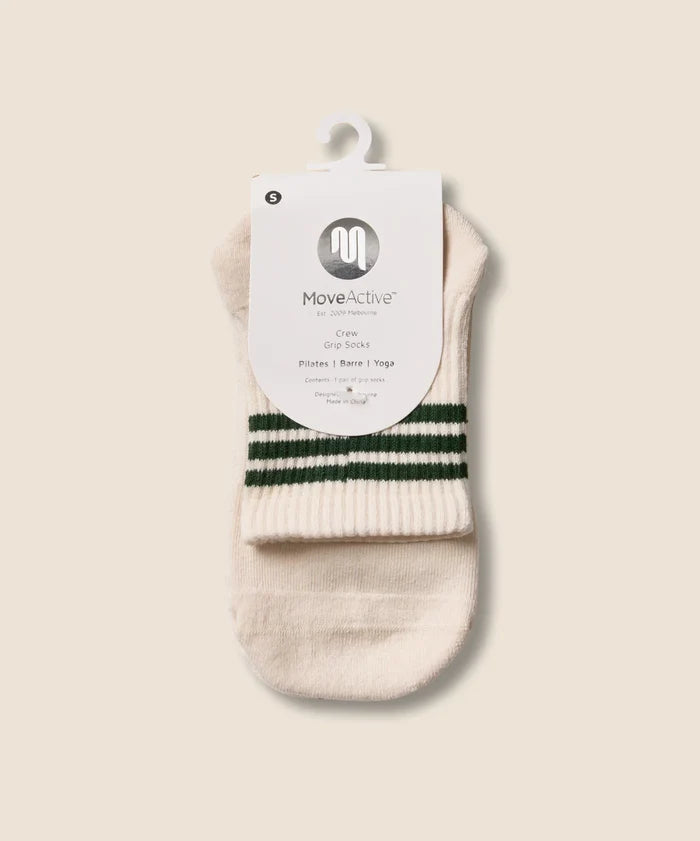 [MoveActive] Crew Non Slip Grip Socks - Olive Stripes
