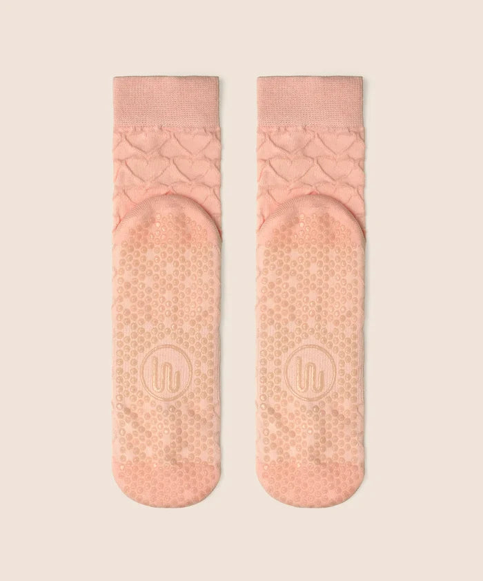 [MoveActive] Crew Non Slip Grip Socks - Parfait Pink Hearts