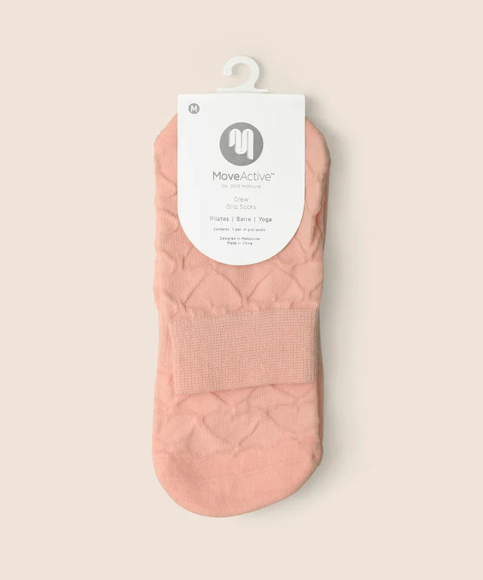 [MoveActive] Crew Non Slip Grip Socks - Parfait Pink Hearts