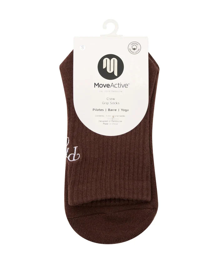 [MoveActive] Crew Non Slip Grip Socks - Pilates Club Brown