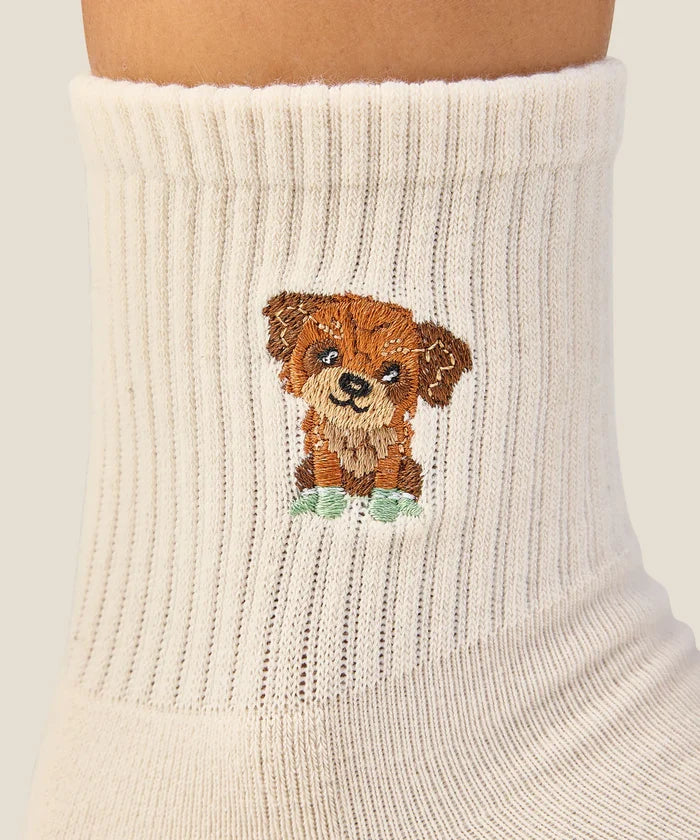 [MoveActive] Crew Non Slip Grip Socks - Poodle Oat