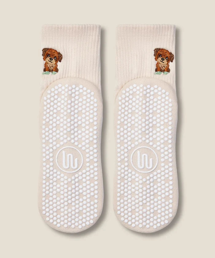 [MoveActive] Crew Non Slip Grip Socks - Poodle Oat