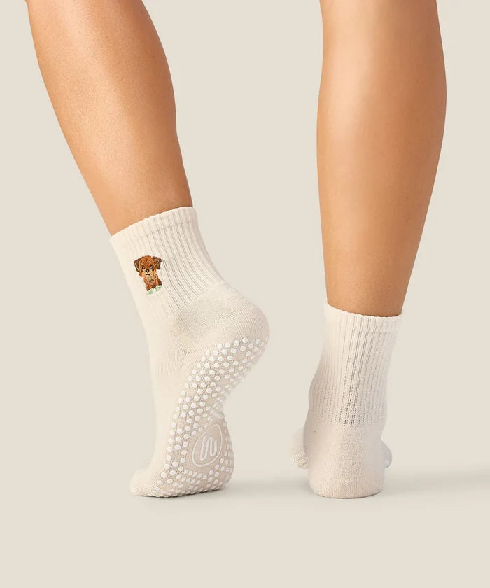 [MoveActive] Crew Non Slip Grip Socks - Poodle Oat