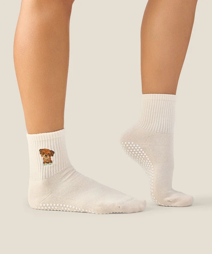 [MoveActive] Crew Non Slip Grip Socks - Poodle Oat