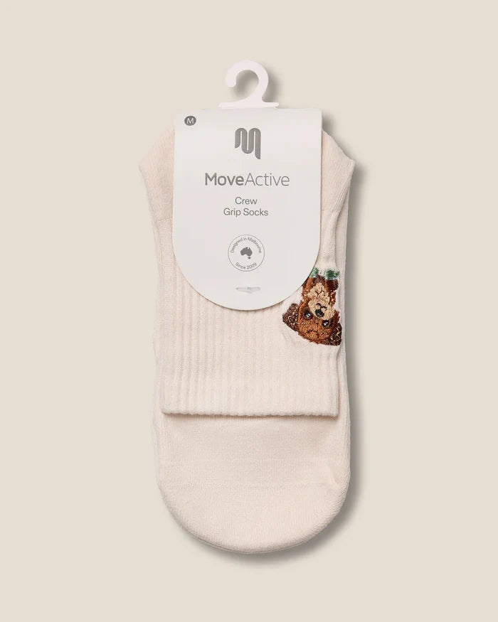 [MoveActive] Crew Non Slip Grip Socks - Poodle Oat