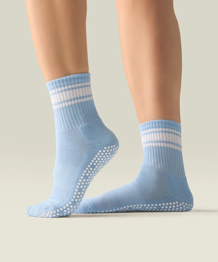 [MoveActive] Crew Non Slip Grip Socks - Powder Blue Stripes