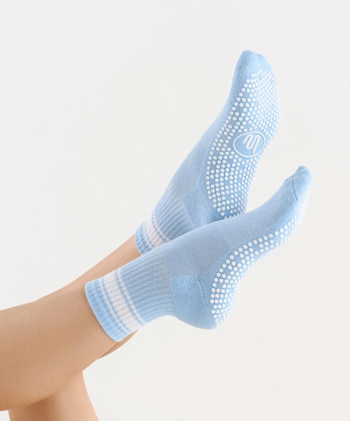 [MoveActive] Crew Non Slip Grip Socks - Powder Blue Stripes
