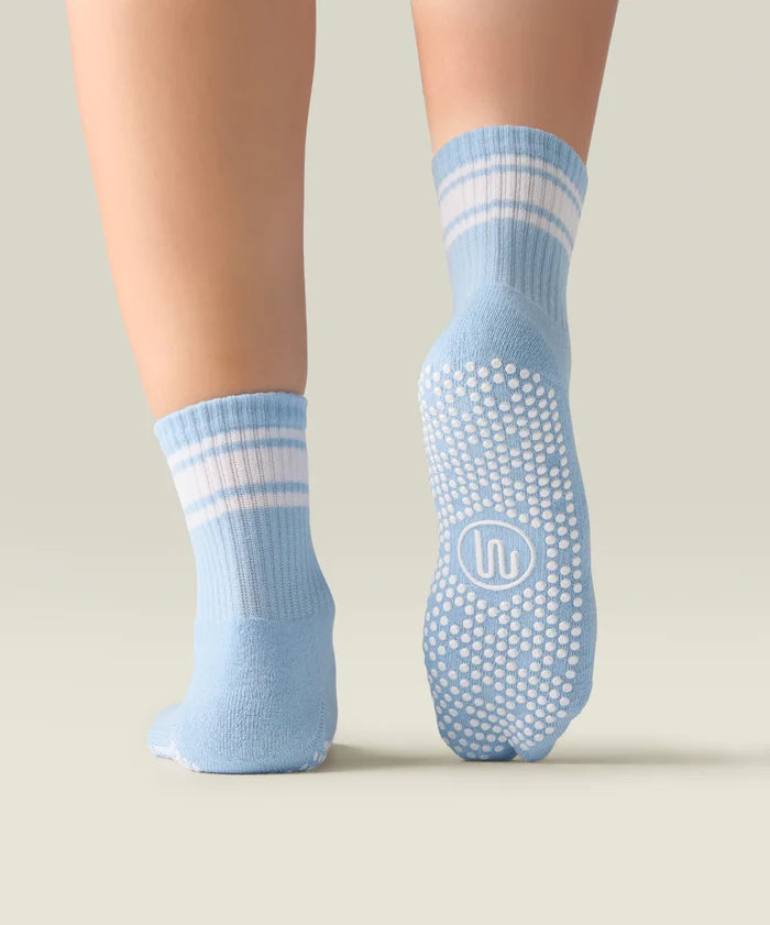 [MoveActive] Crew Non Slip Grip Socks - Powder Blue Stripes
