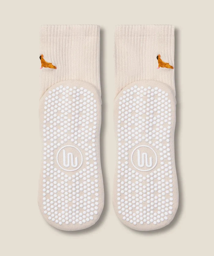 [MoveActive] Crew Non Slip Grip Socks - Pug Oat