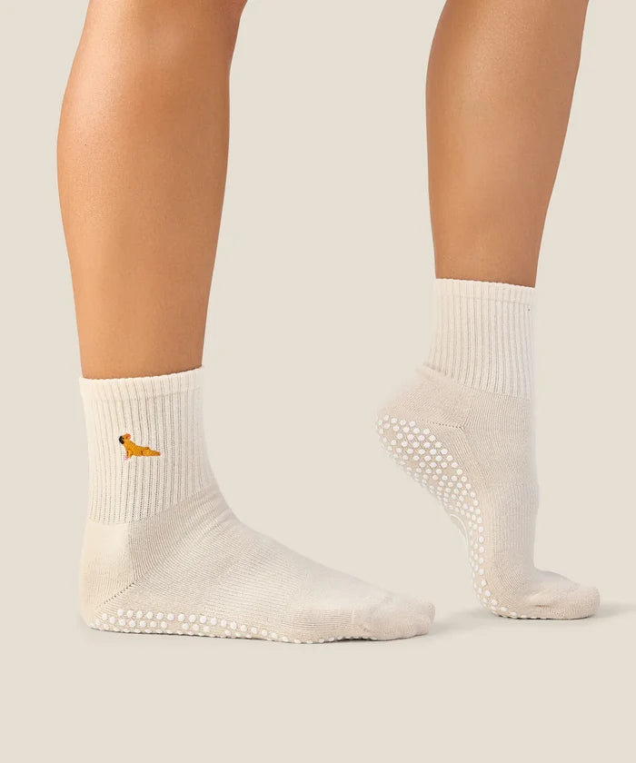 [MoveActive] Crew Non Slip Grip Socks - Pug Oat