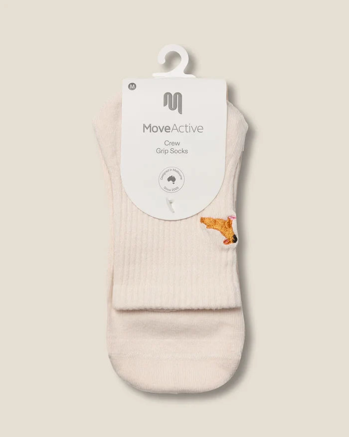 [MoveActive] Crew Non Slip Grip Socks - Pug Oat