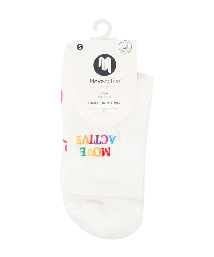 [MoveActive] Crew Non Slip Grip Socks - Signature Rainbow Ivory