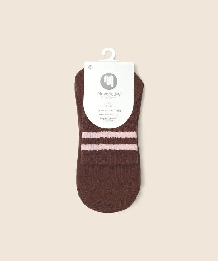 [MoveActive] Crew Non Slip Grip Socks - Sporty Stripe Espresso