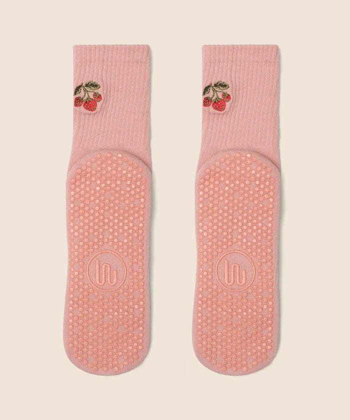 [MoveActive] Crew Non Slip Grip Socks - Strawberry Patch