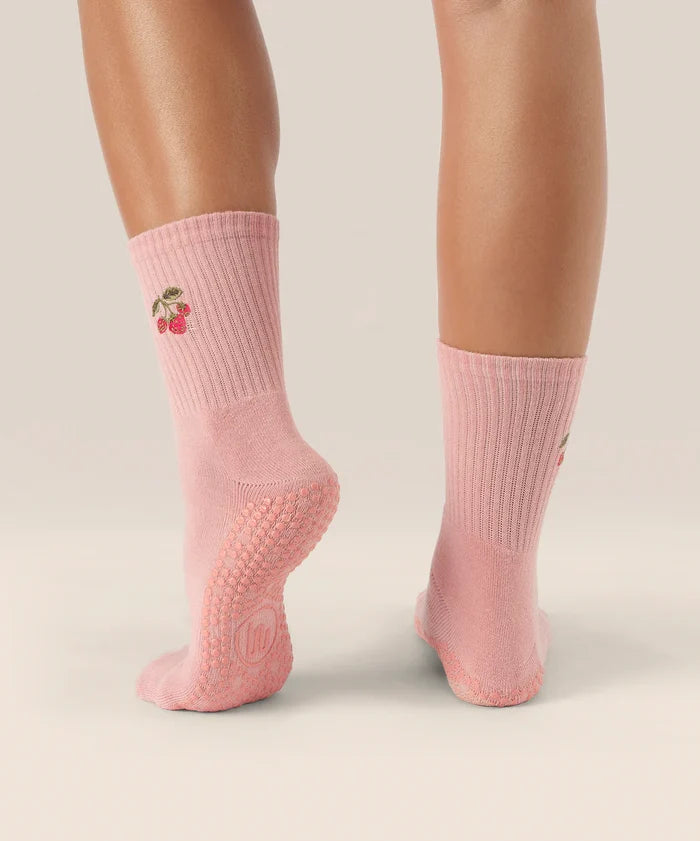 [MoveActive] Crew Non Slip Grip Socks - Strawberry Patch