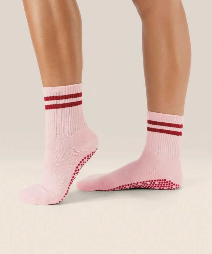 [MoveActive] Crew Non Slip Grip Socks - Sweet Red Stripes
