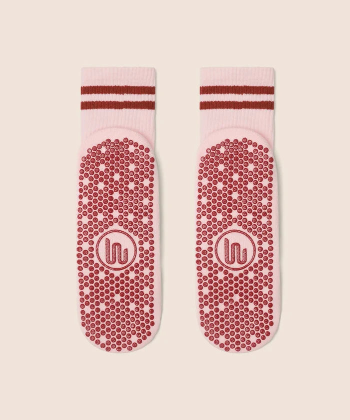 [MoveActive] Crew Non Slip Grip Socks - Sweet Red Stripes