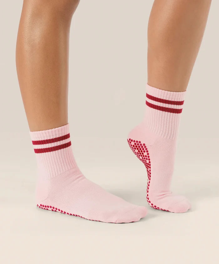 [MoveActive] Crew Non Slip Grip Socks - Sweet Red Stripes