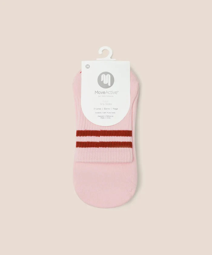 [MoveActive] Crew Non Slip Grip Socks - Sweet Red Stripes
