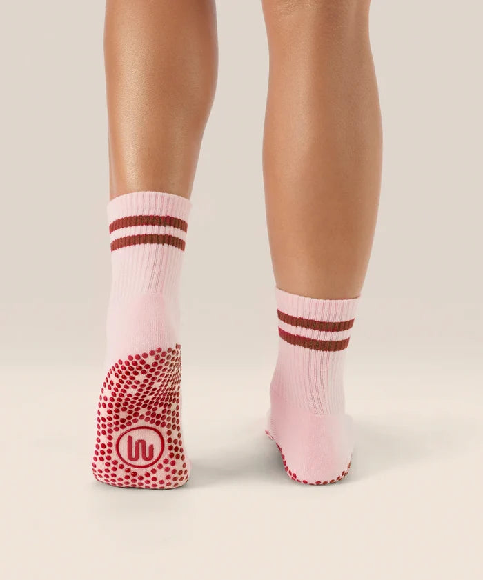 [MoveActive] Crew Non Slip Grip Socks - Sweet Red Stripes
