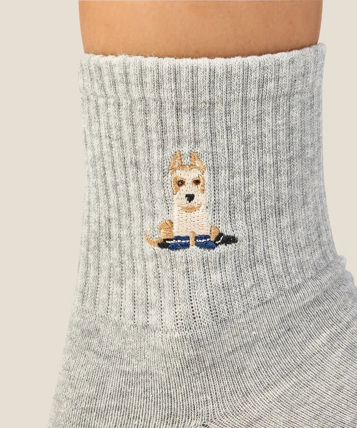 [MoveActive] Crew Non Slip Grip Socks - Terrier Grey Marle